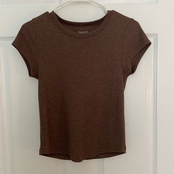 American Eagle High Neck Form Fitting Tee Shirt - Brown - Picture 1 of 3